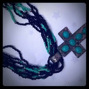 Black and turquoise beaded necklace